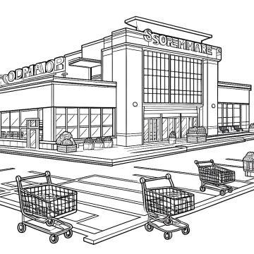 Desenho de Imagem do Supermercado para Colorir