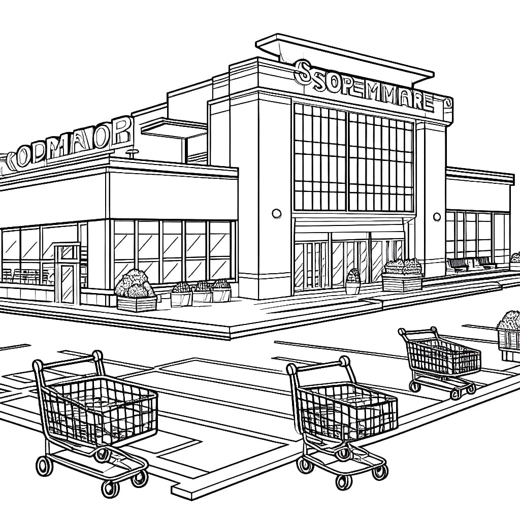Desenho de Imagem do Supermercado para Colorir