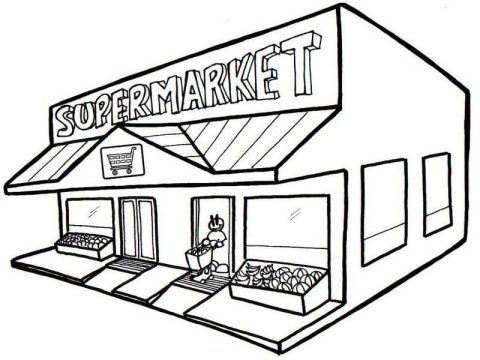 Desenho de Pequeno Supermercado para Colorir