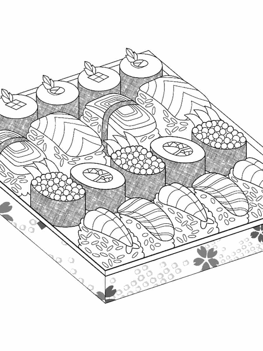Desenho de Sushi Imprimivel Grátis para Colorir