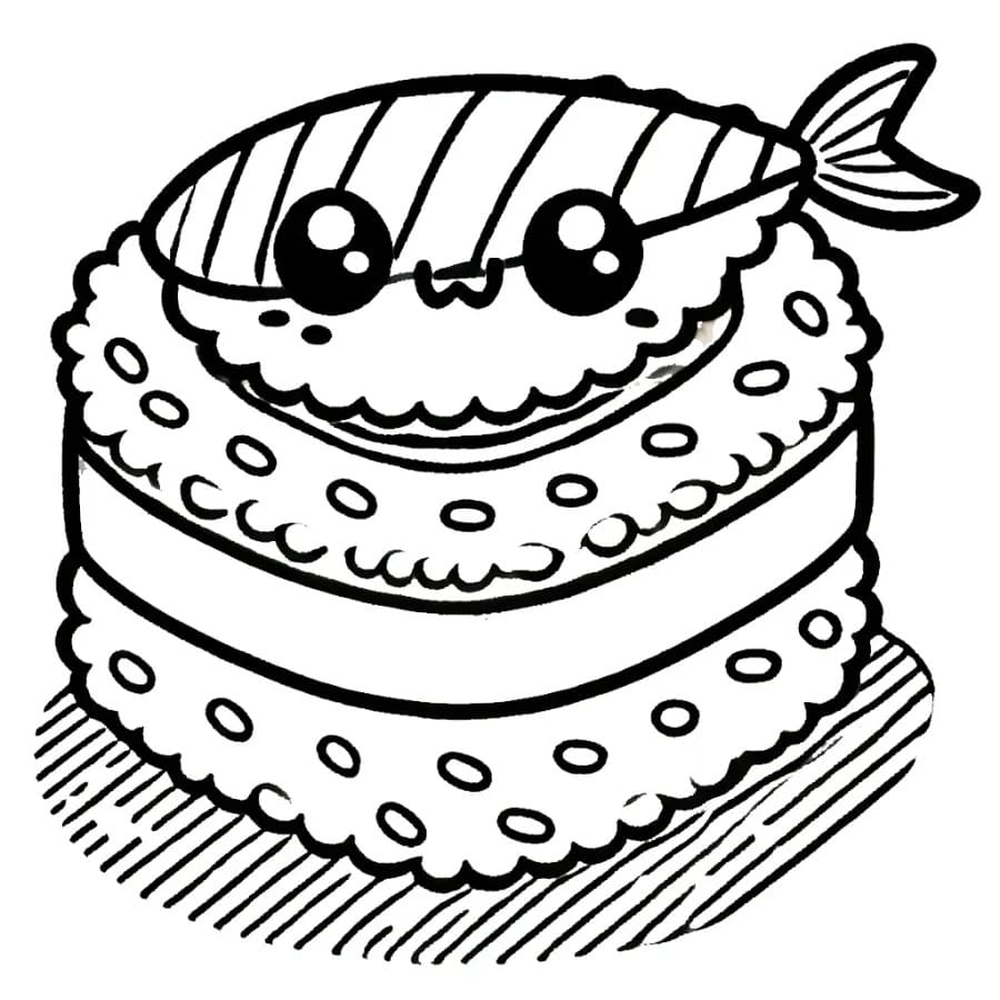 Desenho de Sushi Kawaii para Colorir