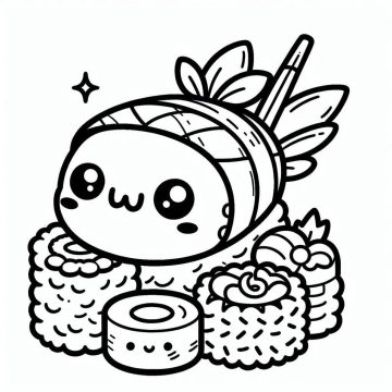 Desenho de Um Sushi Fofo para Colorir