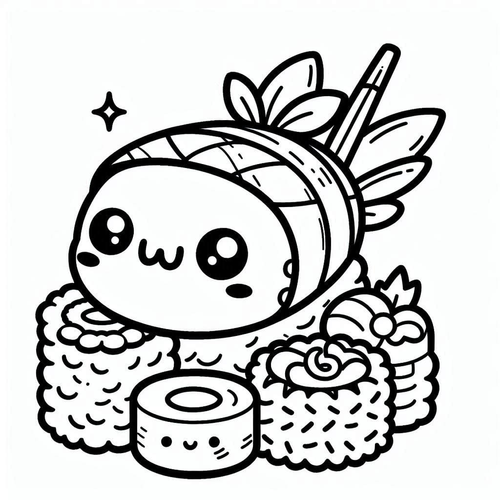 Desenho de um Sushi Fofo para Colorir