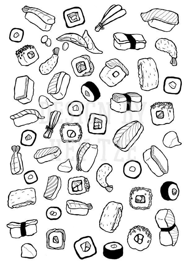 Desenho de Sushi para Pintar Imprimivel