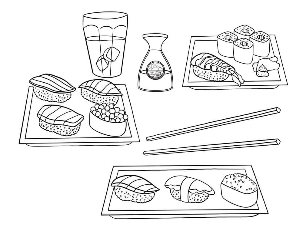 Desenho de Sushi Pdf para Colorir Grátis