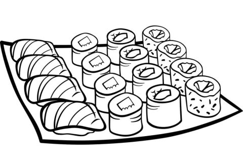 Desenho de Sushi Saboroso Imprimível Pdf para Colorir