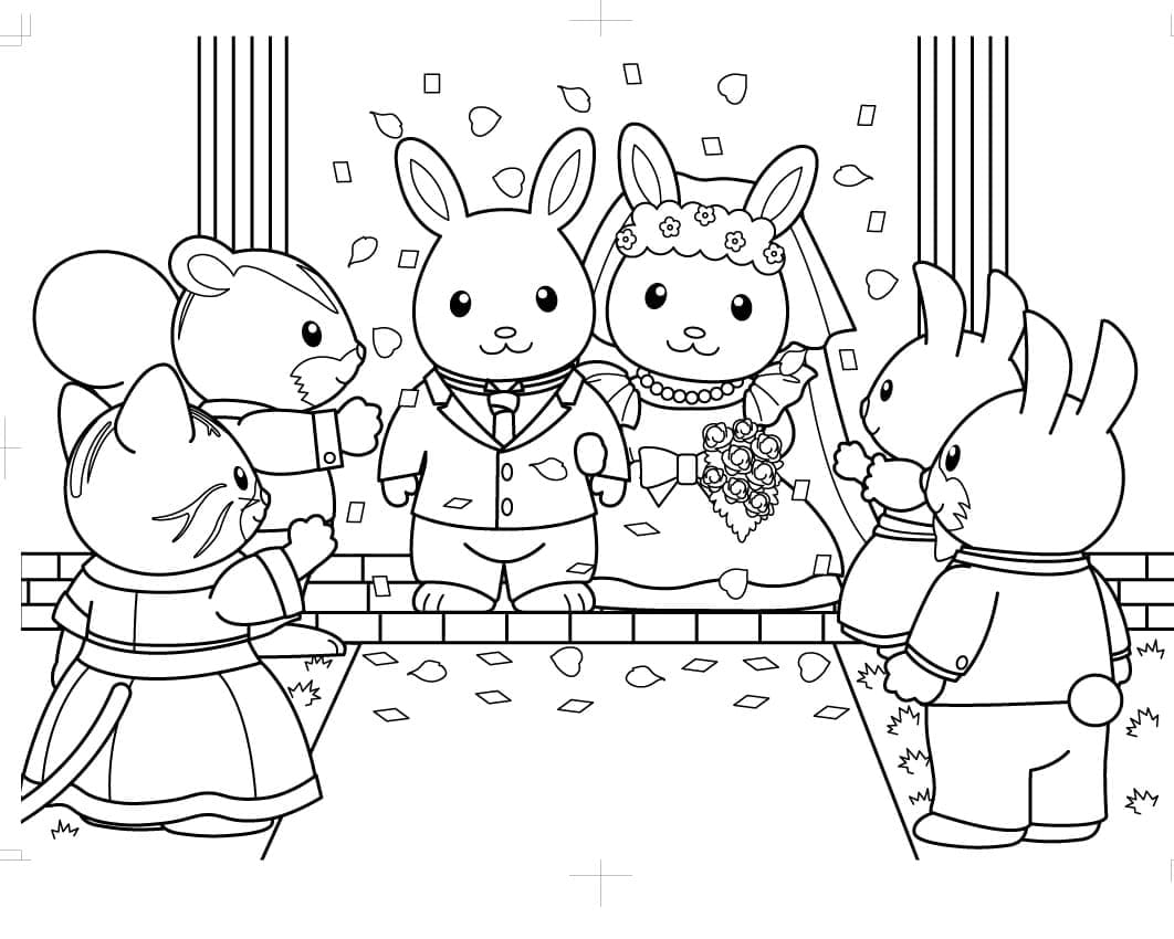 Desenho de Casamento das Sylvanian Families para Colorir