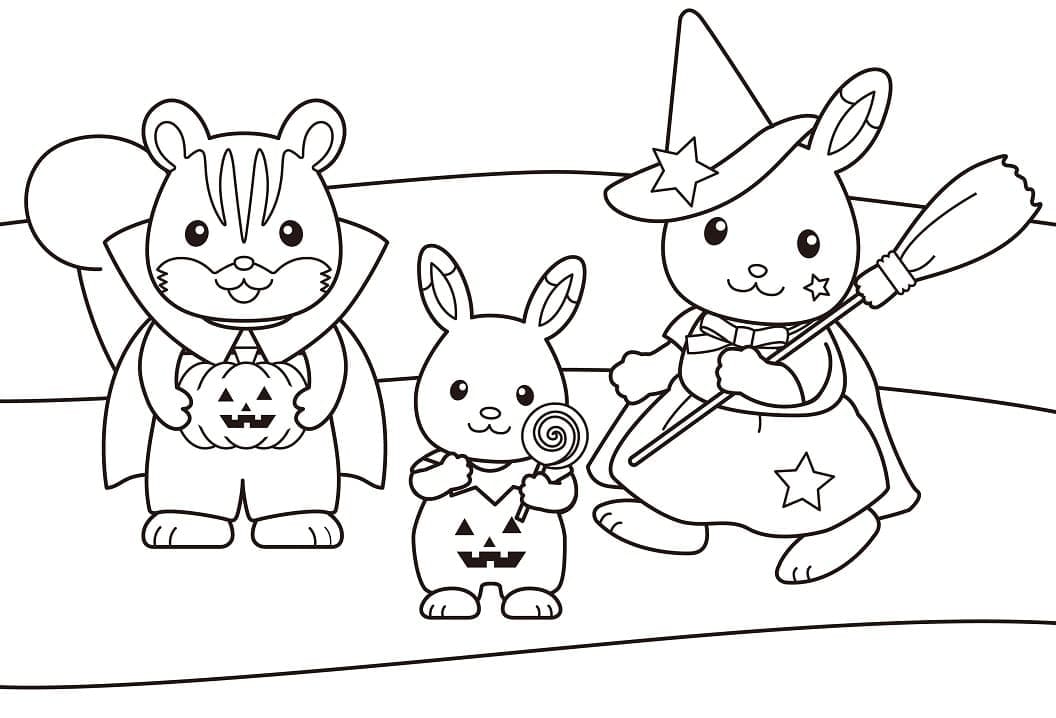 Desenho de Halloween das Sylvanian Families para Colorir