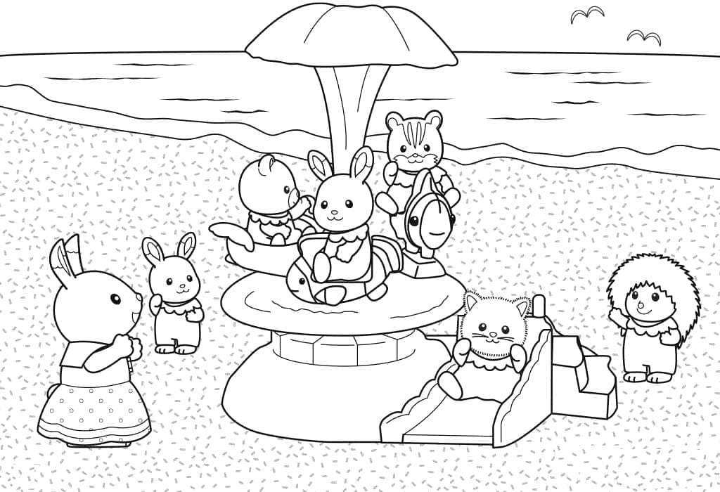 Desenho de Sylvanian Families para Colorir com Giz de Cera Pdf