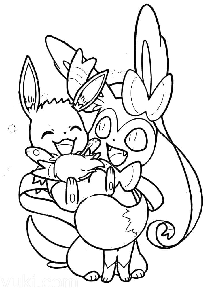 Desenho de Eevee e Sylveon para Colorir