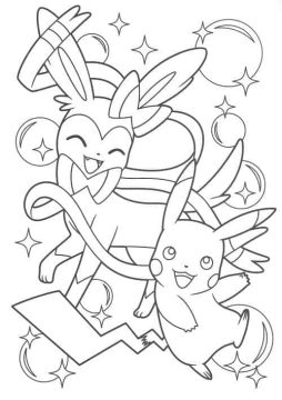 Desenho de Sylveon e Pikachu para Colorir