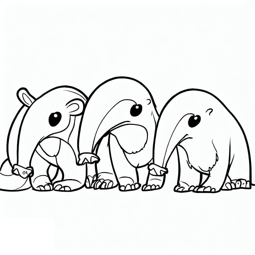 Desenho de Tamanduás Fofos para Colorir