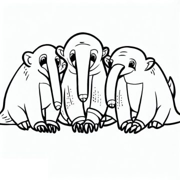 Desenho de três tamanduás para Colorir
