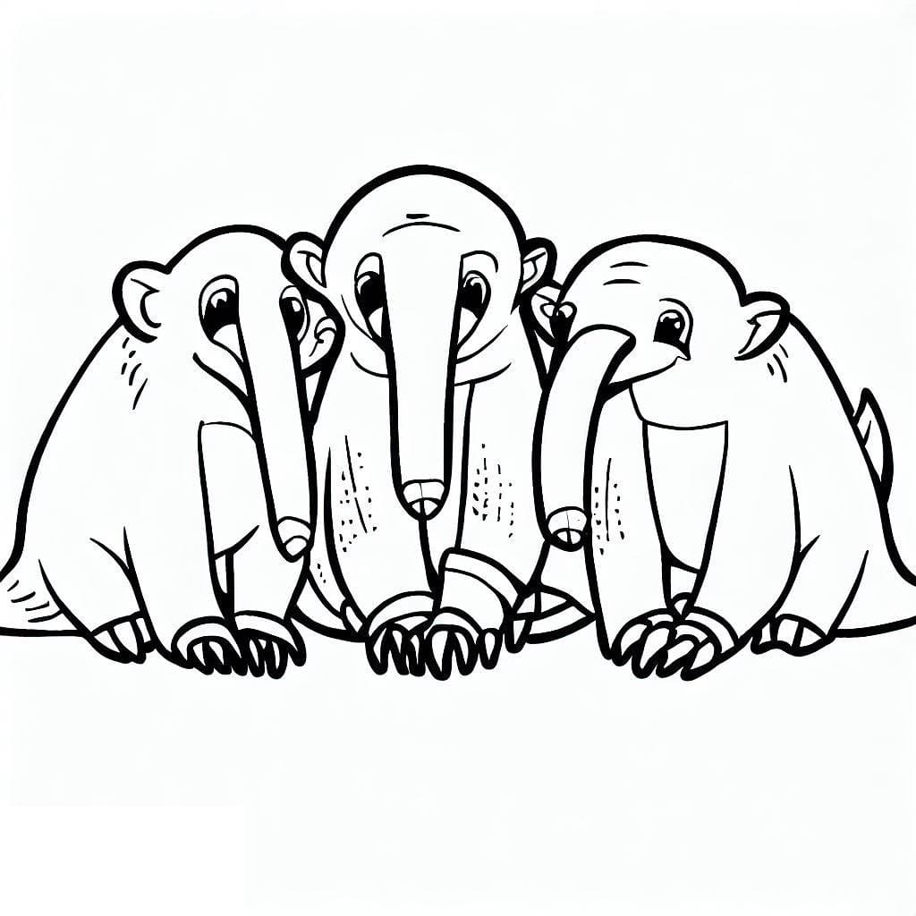 Desenho de Três Tamanduás para Colorir
