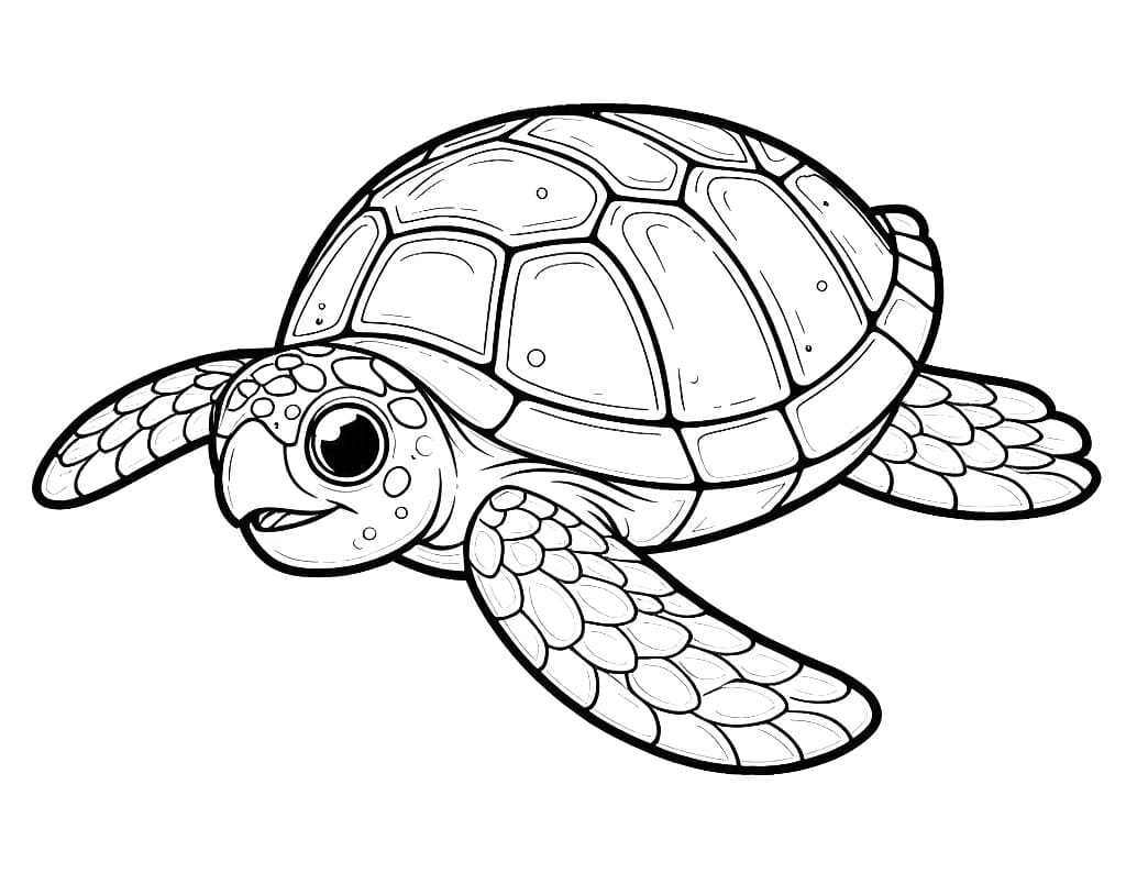 Desenho de Tartaruga Marinha Feliz para Colorir