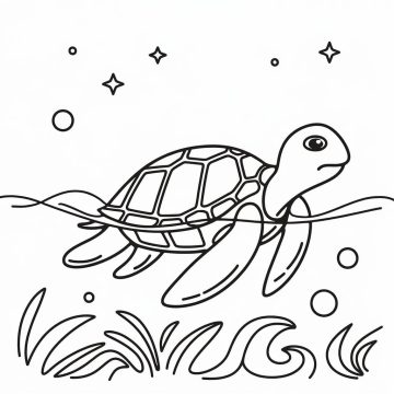 Desenho de Tartaruga Marinha Nadando para Colorir