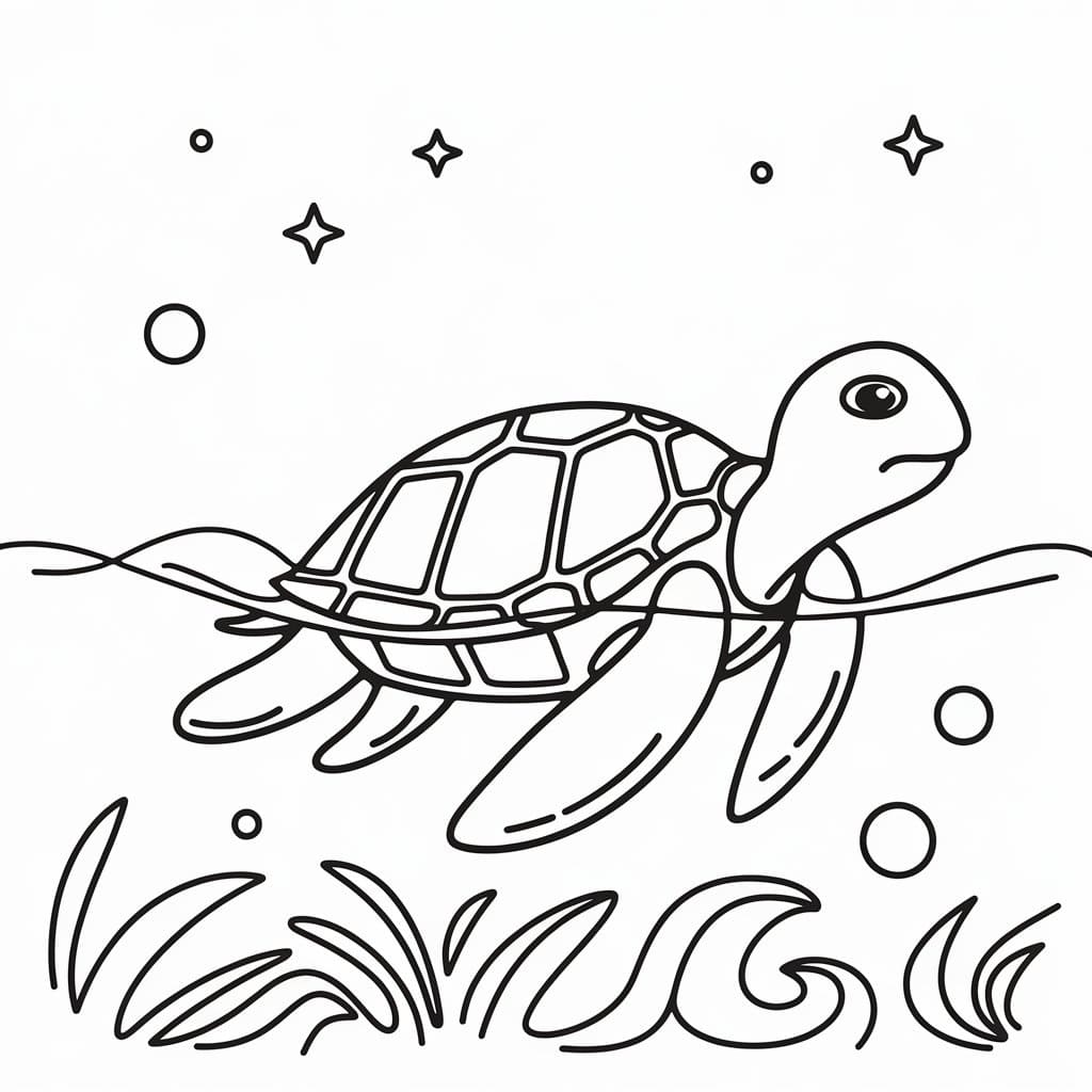 Desenho de Tartaruga Marinha Nadando para Colorir