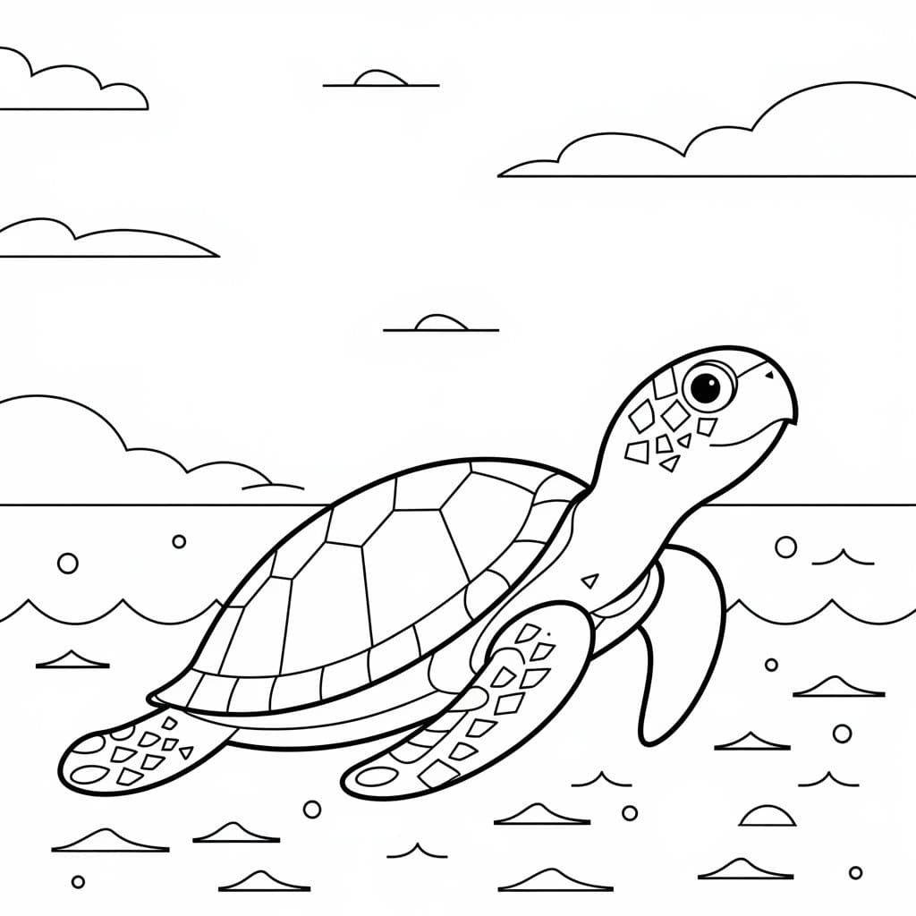 Desenho de uma Tartaruga Marinha Fofa para Colorir
