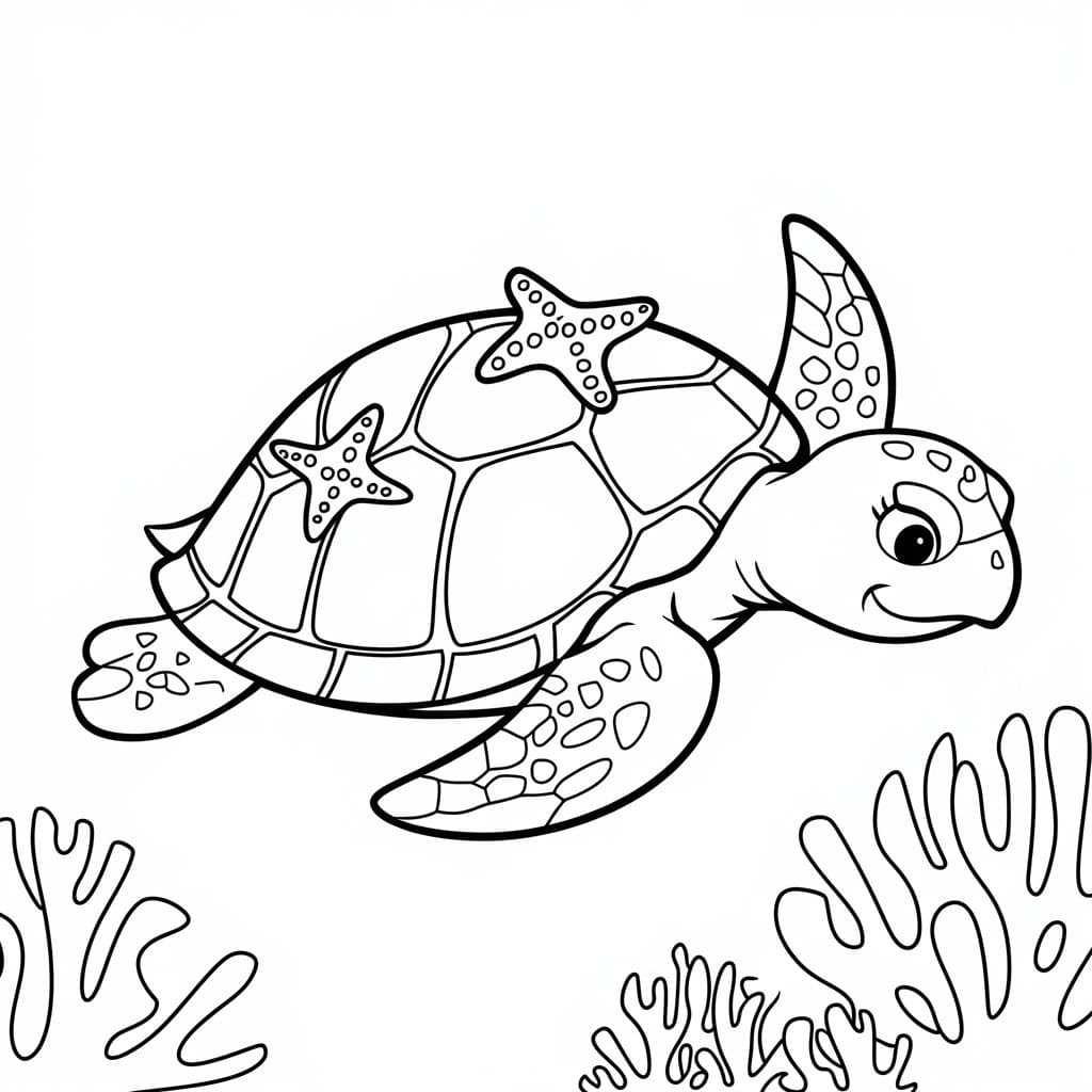 Desenho de uma Tartaruga Marinha Nadando para Colorir