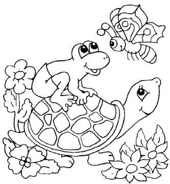 Desenho de Tartaruga Sapo e Borboleta no Jardim para Pintar Pdf grátis