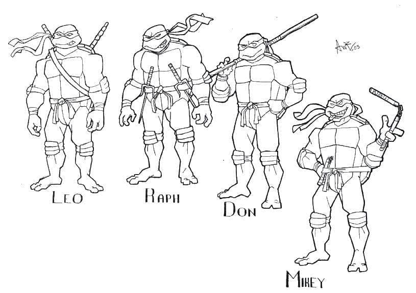 Desenho de Personagens Tartarugas Ninja para Colorir