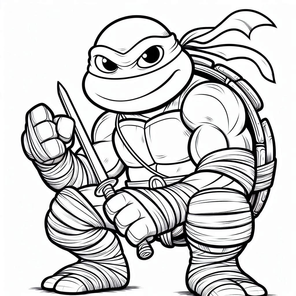 Desenho de Tartaruga Ninja Feliz para Colorir