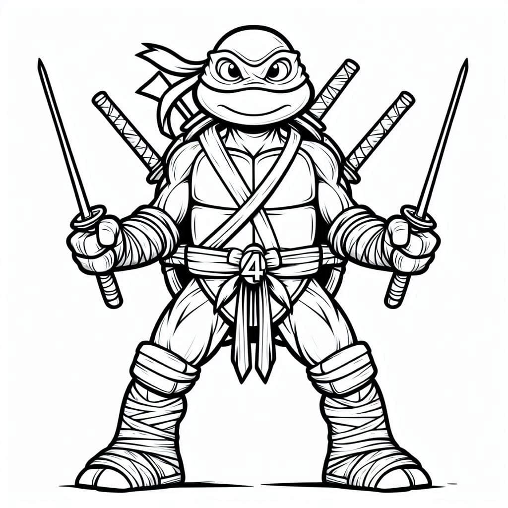 Desenho de Tartaruga Ninja Muito Feliz para Colorir