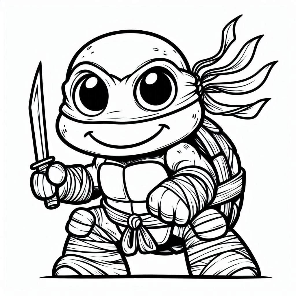 Desenho de Tartaruga Ninja Muito Fofa para Colorir