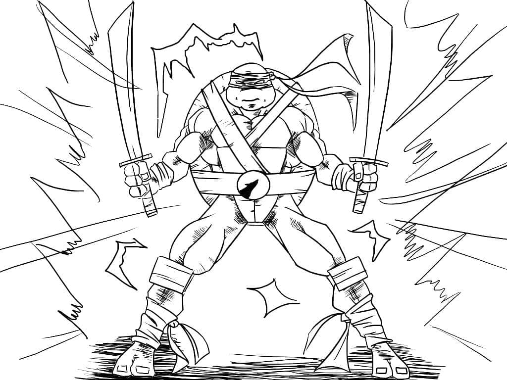 Desenho de Leonardo Tartarugas Ninja Download Pdf para Colorir