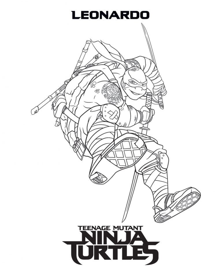 Desenho de Leonardo Tartarugas Ninja Pdf Grátis para Colorir