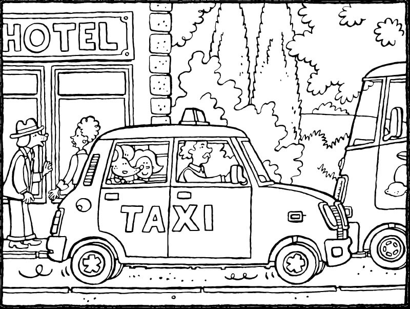 Desenho de Táxi Pdf para Colorir Grátis