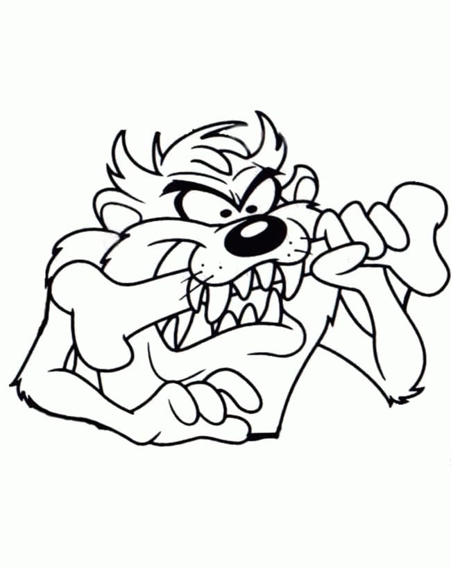 Desenho de Taz com Osso para Colorir