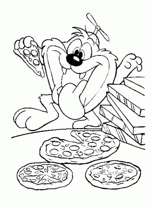 Desenho de Taz com Pizza para Colorir