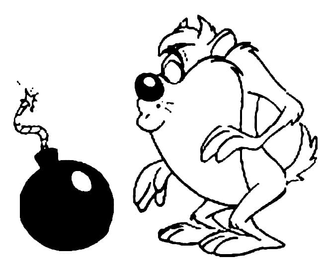 Desenho de Taz com uma Bomba para Colorir