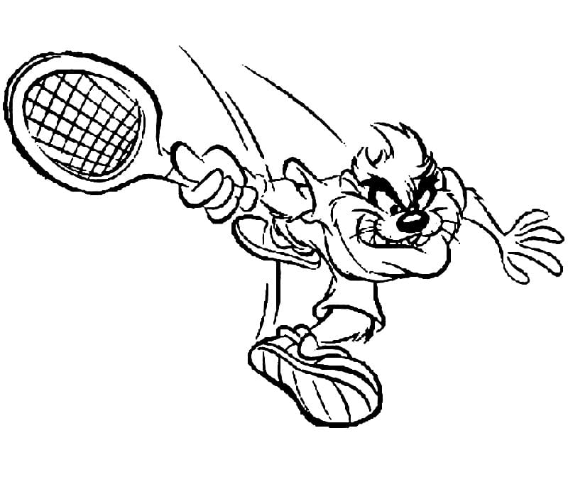 Desenho de Taz Jogando Tênis para Colorir