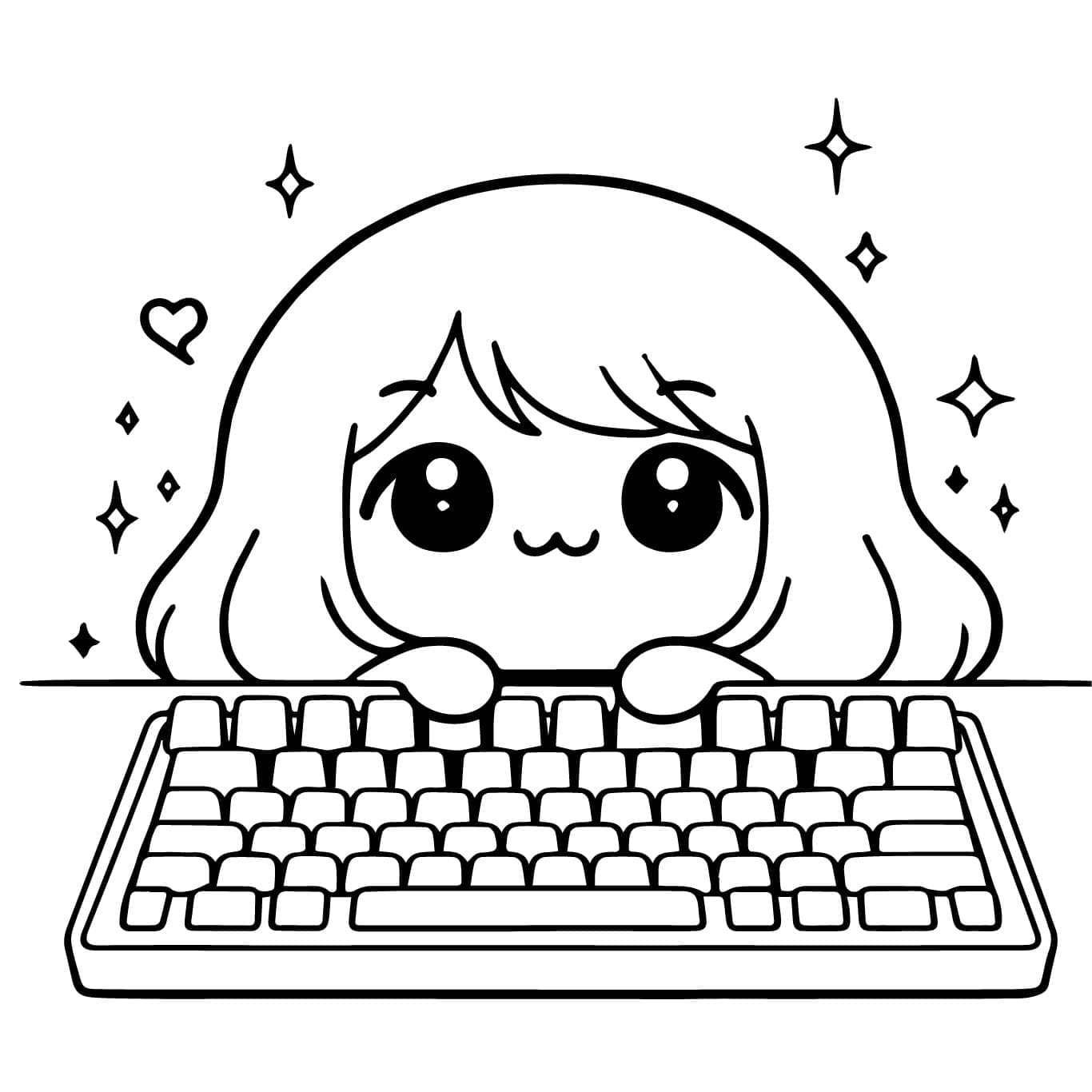Desenho de Teclado Kawaii para Colorir