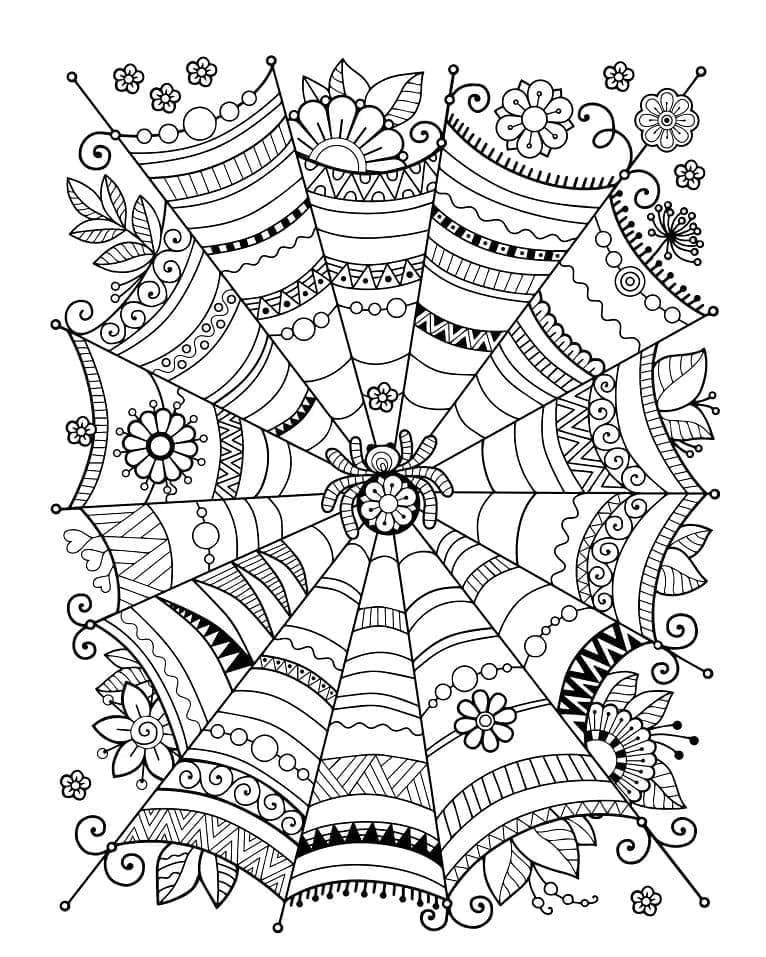 Desenho de Teia de Aranha Zentangle para Colorir