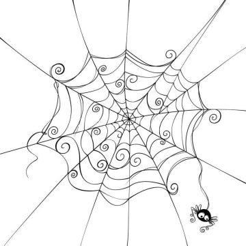 Desenho de Uma Aranha e Teia de Aranha para Colorir