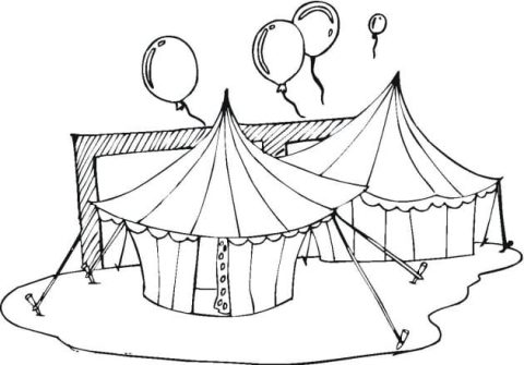 Desenho de Tendas de Circo com balões para Colorir
