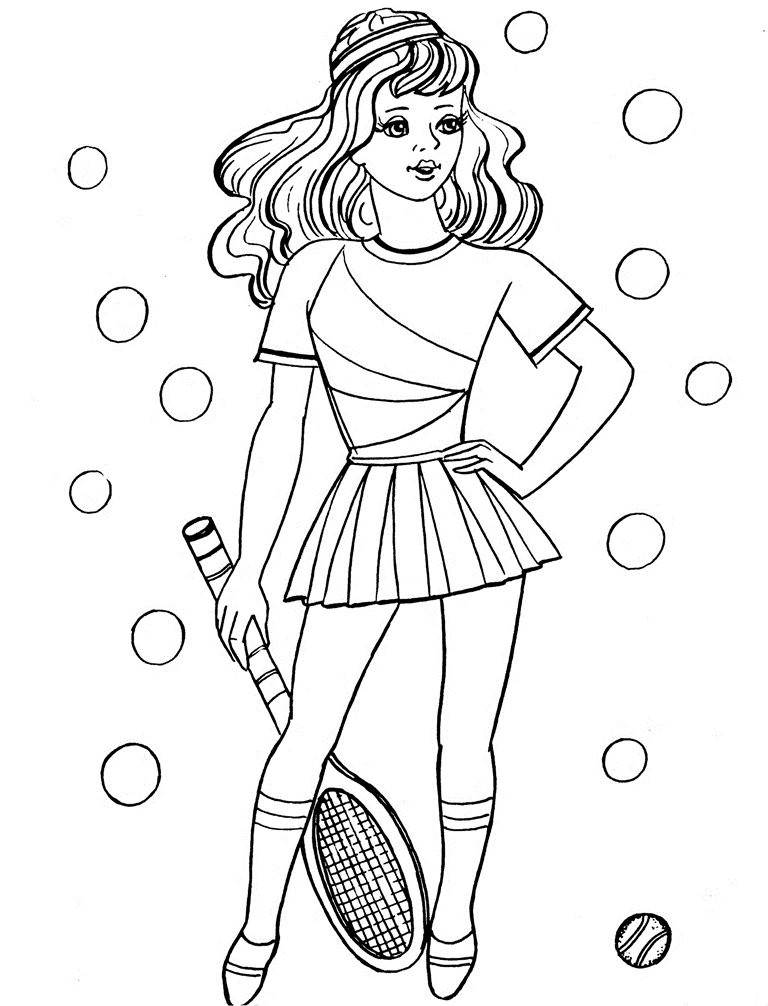 Desenho de Menina Jogando Tênis para Colorir Imprimivel
