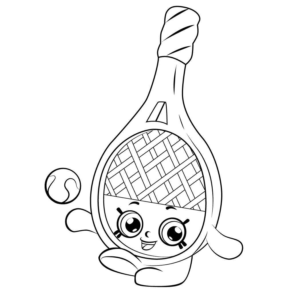 Desenho Fofo de Raquete de Tênis para Pintar Imprimivel