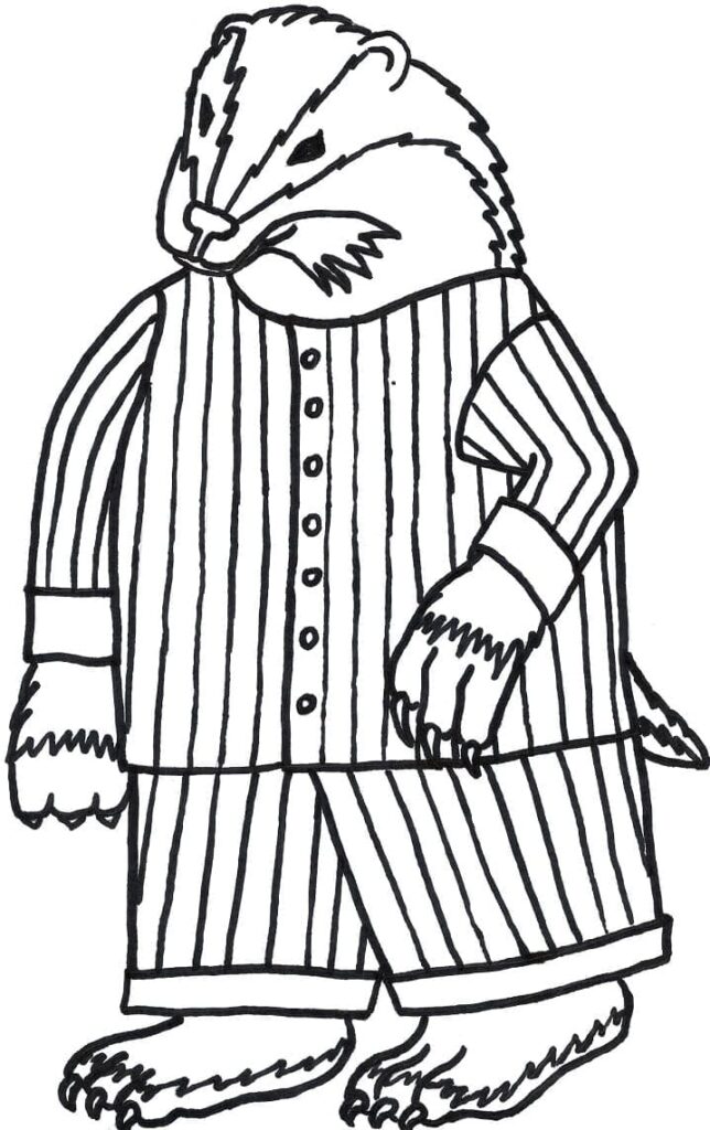 Desenho de Texugo Usando Pijama para Colorir