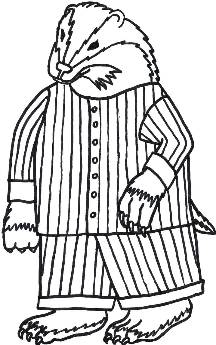 Desenho de Texugo Usando Pijama para Colorir
