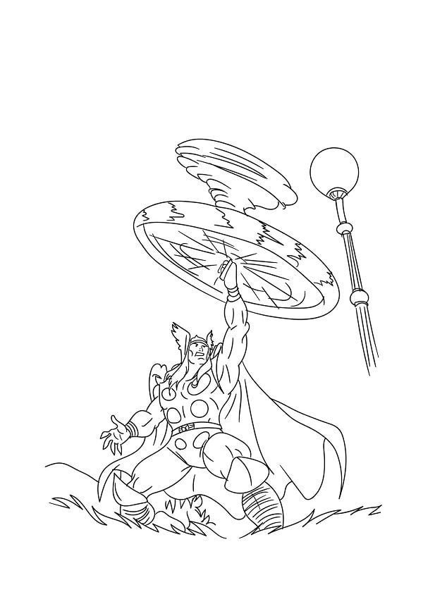 Desenho de Thor Super Herói em Batalhá para Colorir Grátis