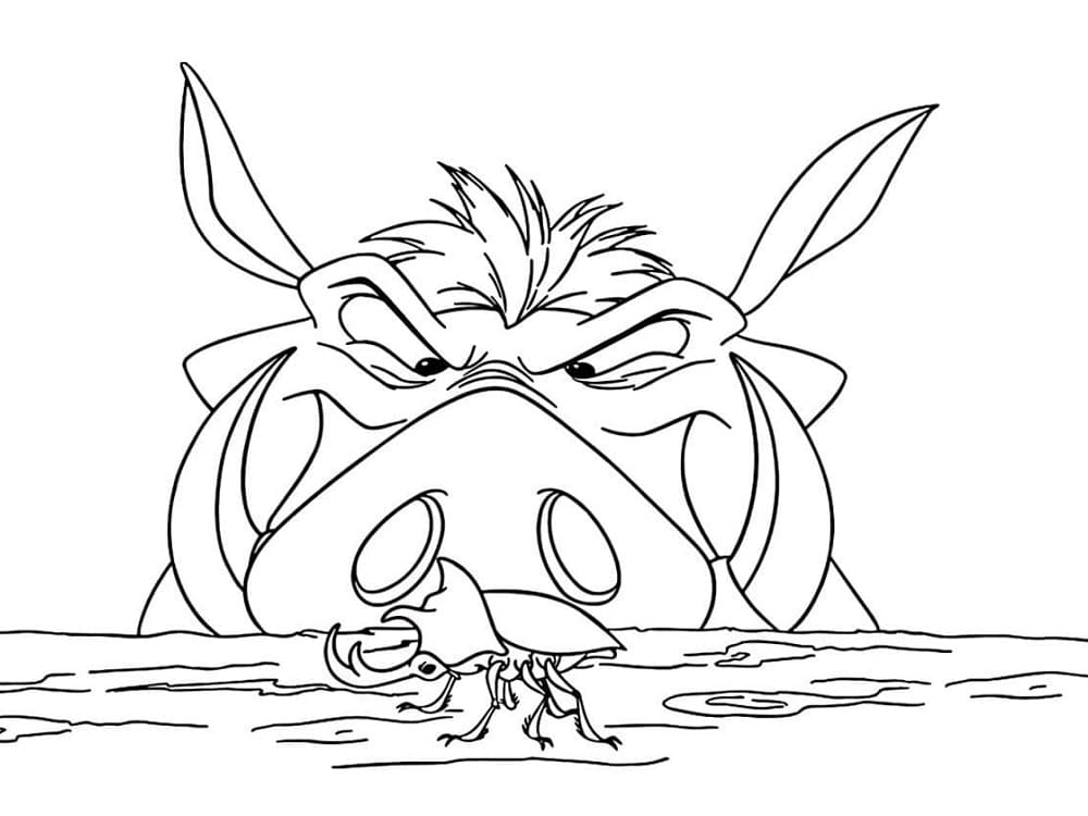 Desenho de Pumba e um Besouro para Colorir