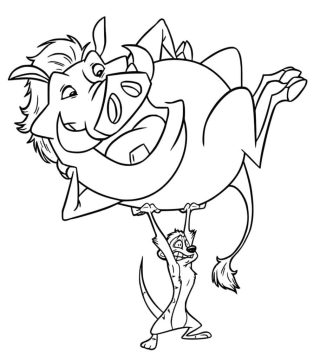 Desenho de timão e Pumba grátis para crianças para Colorir
