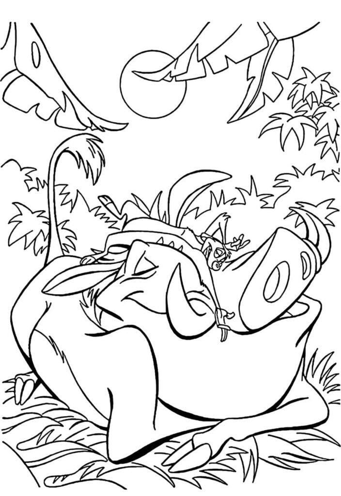 Desenho de Timão e Pumba Preguiçosos para Colorir