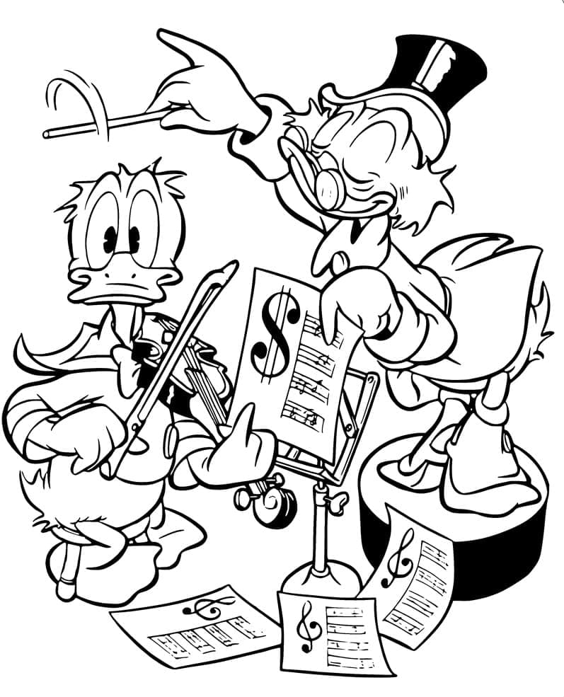 Desenho de Pato Donald e Tio Patinhas para Colorir