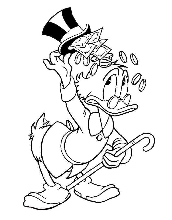 Desenho de Tio Patinhas com Dinheiro para Colorir