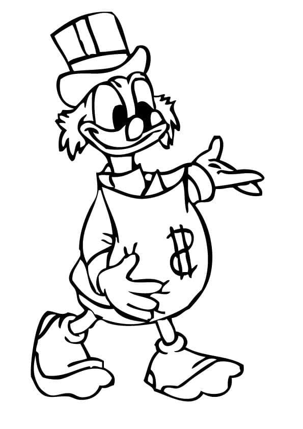Desenho de Tio Patinhas Saco de Dinheiro para Colorir